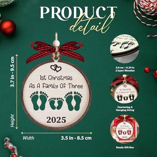 First Christmas as a Family of Three – 2026 Ornament (Family of Three 2026) – Mikayenus