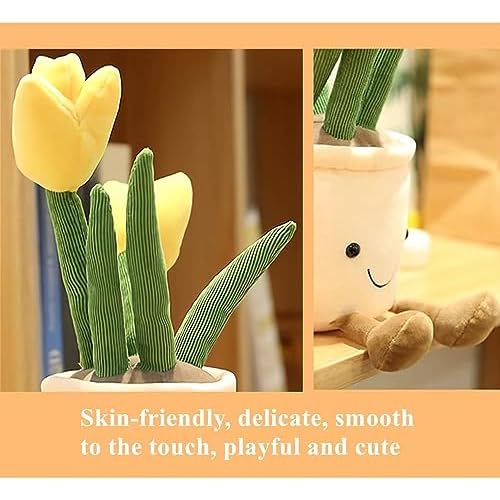 Yellow Tulip Plush Toy - 13.7" Cute Flower & Plant Pillow, Funny Stuffed Animal for Nature Room Decor