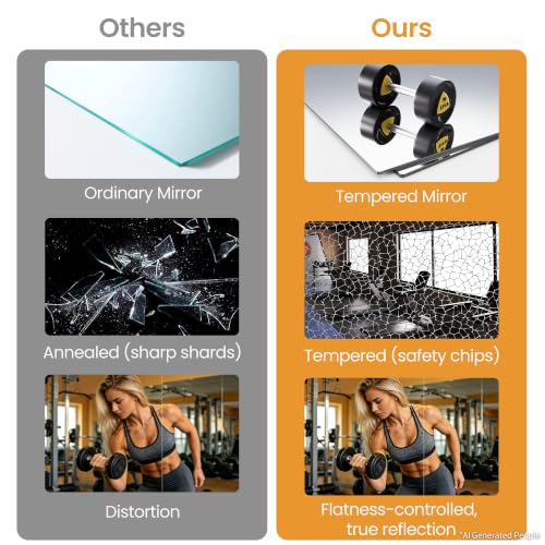 Yarnuwa 3-Pack Wall-Mounted Gym Mirrors 56x16 Inches for Fitness Studio