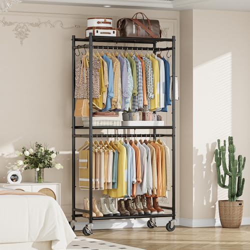 12.1"D x 33.1"W x 78" Black Clothes Rack with Shelves & Hooks - Portable Closet