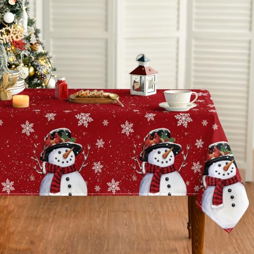 Horaldaily 60 x 84 Inch Christmas Tablecloth - Rectangular Snowman Red