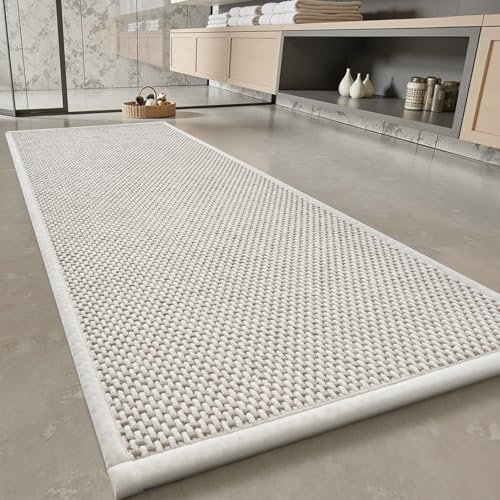 Beige & Cream Chenille Bath Mat Runner 24x48 Inches Non Slip Absorbent Bathroom Rug