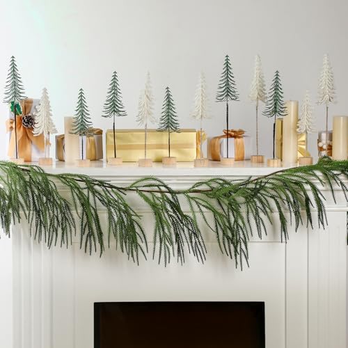 Jetec 6Pcs Mini Christmas Tree Set White with Wood Base Snowy Alpine Tabletop