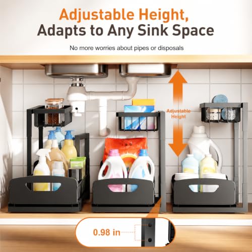 Under Kitchen Sink Organizer, Metal Pull Out Bathroom Organizers and