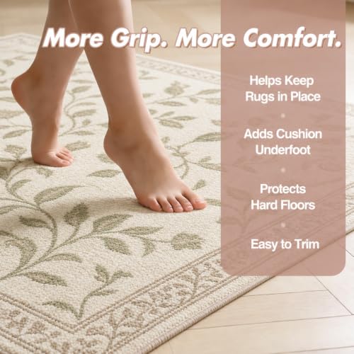 Non Slip Rug Pad 5x7 Ft - 1/4 Inch Thick Felt and Rubber Backing, Carpet Padding for Hardwood Floors - Rectangular Variation