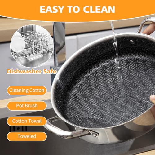 Stainless Steel 14 Inch Deep Saute Pan with Lid - 7QT Nonstick Frying Pan