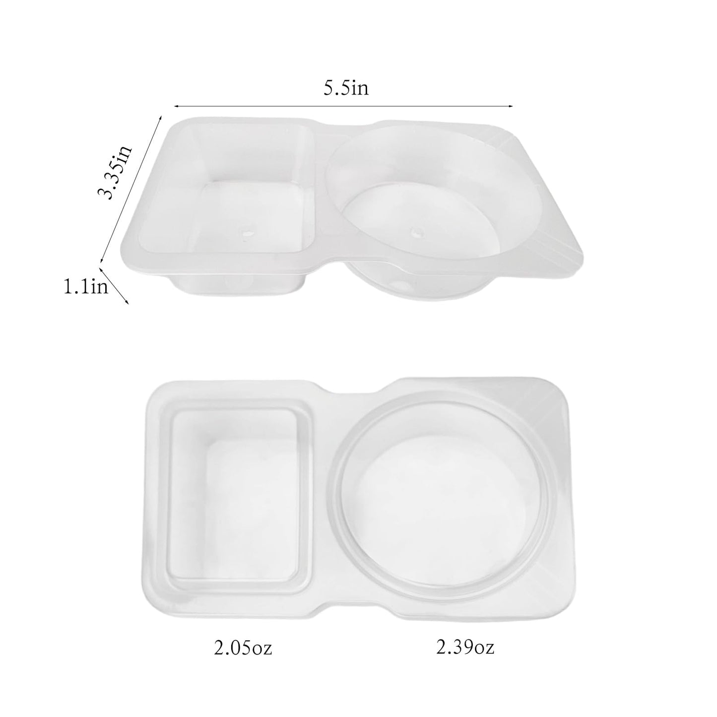 BIRDDIE 30 PCS Disposable Double Compartment Condiment Containers with Lid - 2-in-1 Transparent Plastic Snack Box for Sauce, Spices, Meal Prep, Picnics, Camping & Travel
