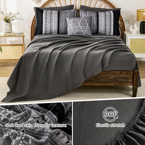 Dintszyayue King Size Black Comforter Set 8 Pieces Boho Microfiber Bedding