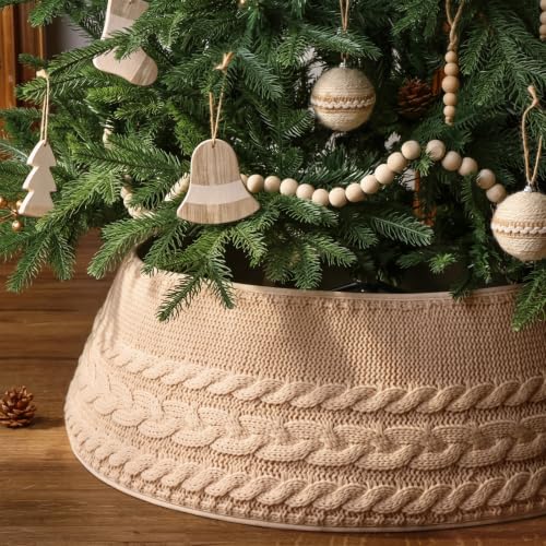 Knitted Christmas Tree Collar - Rustic Cable Knit Tree Skirt for Festive Decor