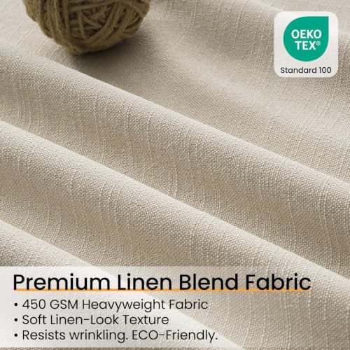 Blackout Linen Curtains 40x108 Inches Set of 2 - Oatmeal Pinch Pleated Bedroom Drapes