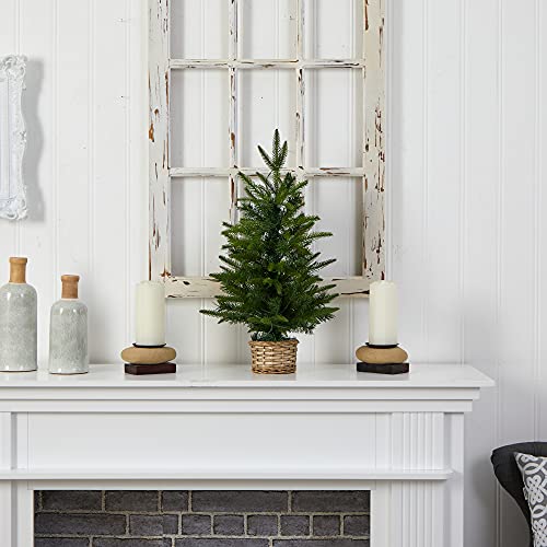 Mini Artificial Christmas Tree with 35 LED Lights in Decorative Basket - 2ft