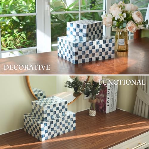 Navy Blue Decorative Capiz Box Set - Keepsake Trunks for Home Decor