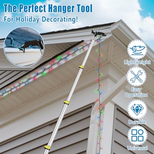 UQM 18 Ft Telescopic Extension Pole with Hook for Christmas Lights and Decorations