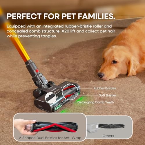 Cordless Vacuum Cleaner 50KPa 550W Stick Vacuum for Pet Hair & Floor - Gold
