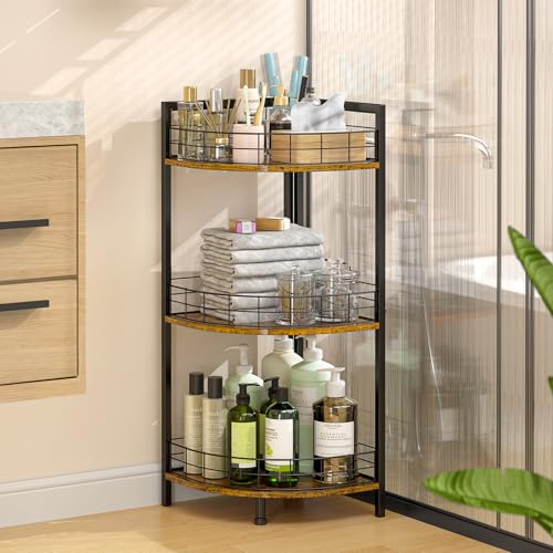 DAOUTIME Black 3-Tier Corner Standing Shelf - Triangular Bathroom & Kitchen Organizer