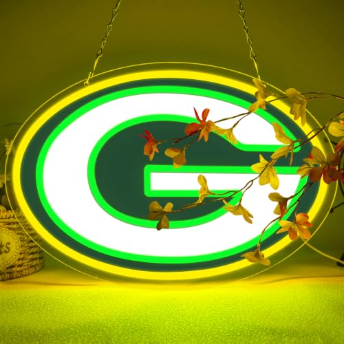 BNBIDEN Green Packers Football Neon Sign for Wall Decor, Team Light Up Sign, Man Cave & Bar Decorations