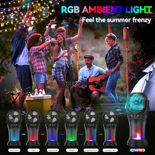 Wilody Black Misting Fan Portable Camping Fan with Remote & RGB Light