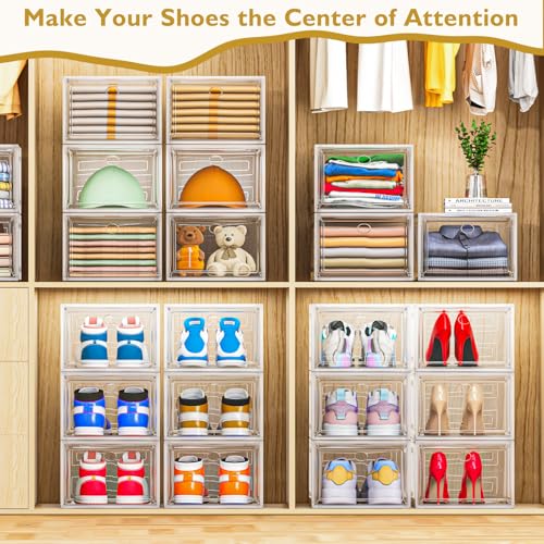 White 12 Pack Stackable Shoe Organizer Boxes with Magnetic Doors