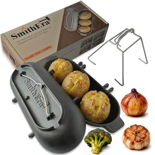 Cast Iron Potato Baker with Lid for Grill Oven & Campfire - Heavy Duty