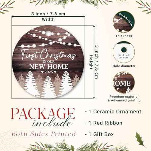 New Home Ornament 2025 - First Christmas in Our New Home Ornament - Housewarming Gifts for Women, Couples, Homeowners - First Home Gift Ceramic Christmas Ornament Keepsake, Home D?cor 2025