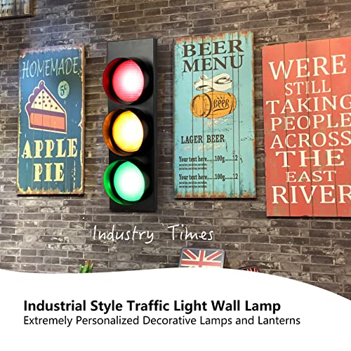 HOMIER 1-Side 3-Light Retro Traffic Light Wall Lamp with Remote Control for Kids Bedroom & Home Decor