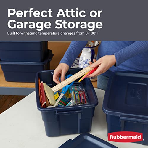 Rubbermaid Roughneck 3 Gal Stackable Storage Bins - 6 Pack, Made in USA, Dark Indigo Metallic