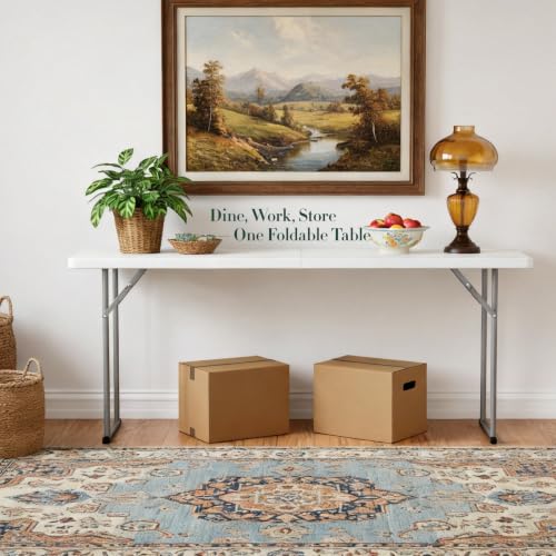 HLPB 6 ft Narrow Folding Table with Handle & Safety Lock - Space-Saving, Heavy-Duty