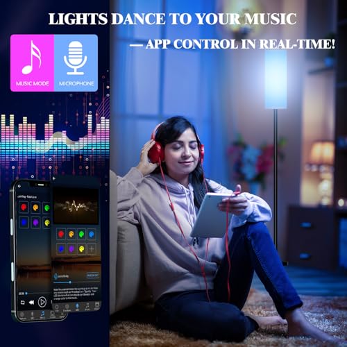 White LED Floor Lamp with APP Control RGB Colors Dimmable Standing Lamp for Living Room Bedroom