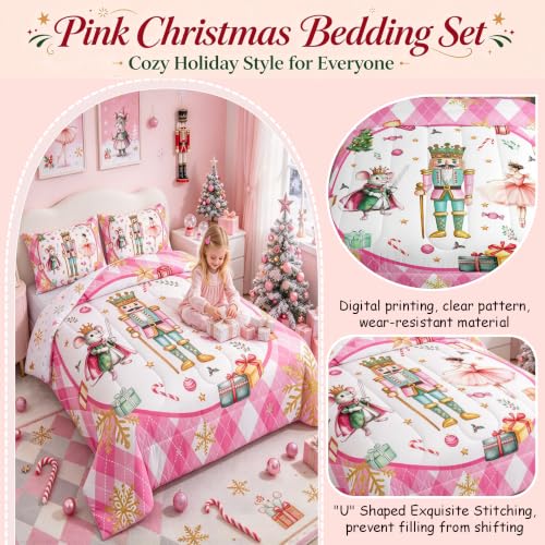 King Size Nutcracker Comforter Set by Erosebridal – Pink Gold 3D Printed Bedding