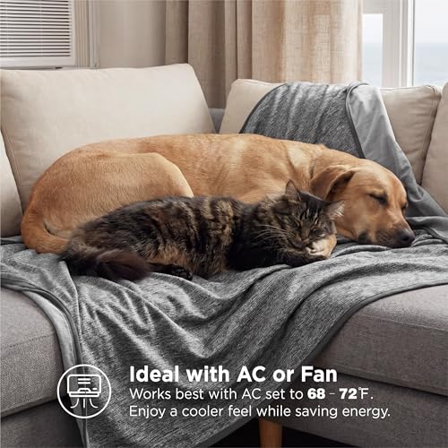 King Size Cooling Blanket for Hot Sleepers - Reversible Ice & Bamboo Fabric, 108x90, Dark Grey