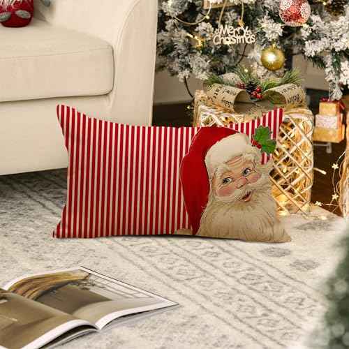 Decor Christmas Pillow Covers 12X20 Inch Elegant Red Striped Throw Pillow Covers Santa Claus Pillowcase Xmas Pillow Cushion for Christmas Decoratons