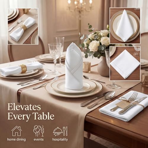 White Hemstitch Cloth Napkins Set of 12 - 20x20 Inches, 100% Cotton, Reusable & Hotel Quality