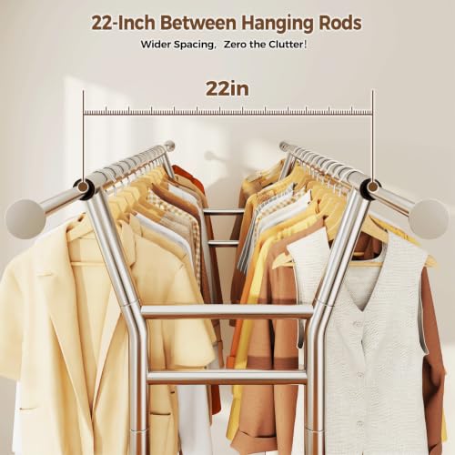 HYSEYY Silver Heavy Duty Rolling Clothes Rack with Shelves - 700LB Capacity