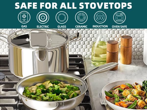 Umite Chef Stainless Steel Cookware Set - 14-Piece Induction-Ready, Heavy-Duty & Oven Safe | PFOA, PTFE & PFOS Free