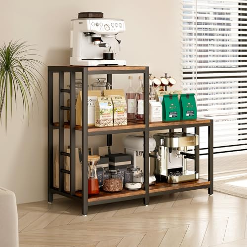 Rustic 5-Tier Mini Fridge & Microwave Stand with Storage - Heavy-Duty Kitchen Rack