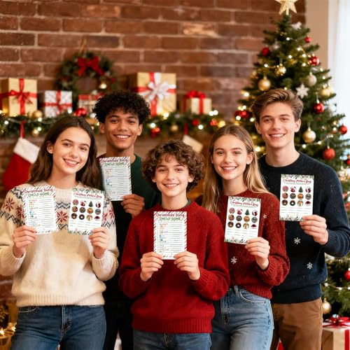 Sealmic 27 Pcs Christmas Party Games Set - White Large, Double-Sided Cards with Answer Key
