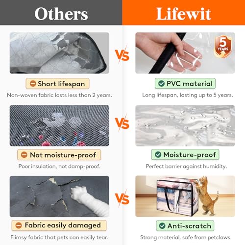 60L Clear Clothes Storage Bags - Foldable Garment & Blanket Organizer - Heavy-Duty PVC, Transparent, Reinforced Handles - Lifewit 4 Pack