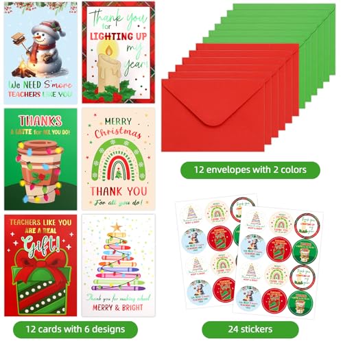 Foil Christmas Thank You Cards for Teachers 12Pcs with Envelopes – Fancy Land