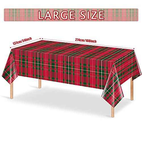 3Pcs Christmas Buffalo Checkered Plaid Party Tablecloth Decorations,Disposable Plastic Red and Green Xmas Rectangle Table Cover Backdrop for Christmas Winter Holiday Party Supplies, 54 x 108 inches
