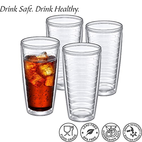 All-Clear 24 oz Insulated Plastic Tumblers Set of 4 - BPA-Free, Shatter-Proof, Dishwasher Safe