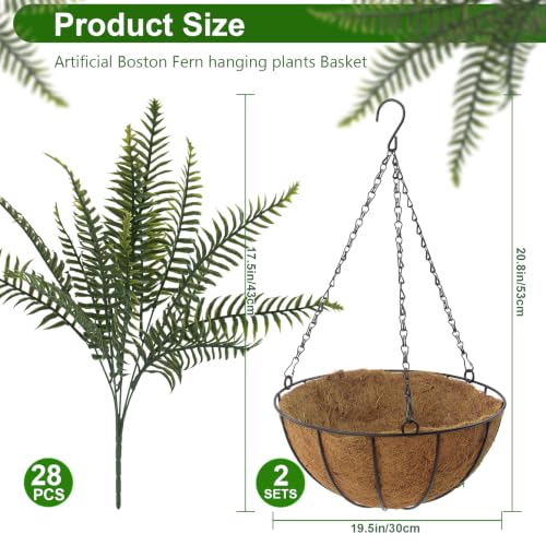 Green Fake Ferns Hanging Baskets - 2 Pcs Outdoor & Indoor Decor, No Maintenance