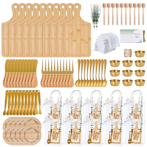 Baby Shower Prizes Set - 10 Bamboo Square Cheese Boards & Gift Accessories
