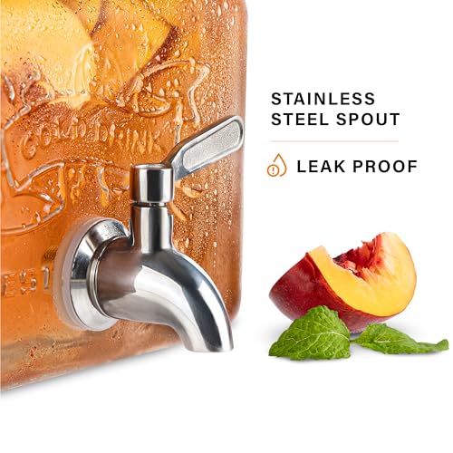 Glass Beverage Dispenser with Stainless Steel Spigot - 1 Gallon Mason Jar Style Drink Dispenser for Fridge & Outdoor Use