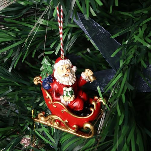 Needzo Santa¡¯s Sleigh Ornament, Festive Christmas Tree Decoration, Hand Painted Resin Materials, 3.37 Inches