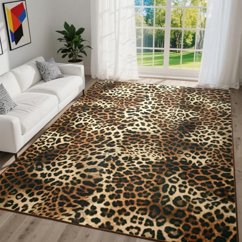 Leopard Rug for Living Room 6x9 ft Faux Animal Print Non-Slip Washable Decor - Leopard-2