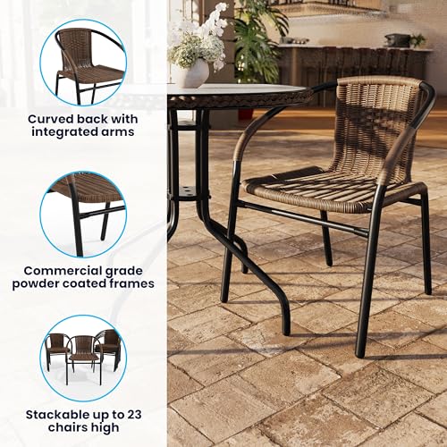 Dark Brown Set of 2 Indoor/Outdoor Rattan Dining Chairs - Stackable Bistro Seats