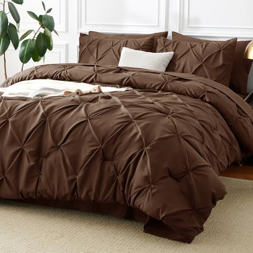 Queen Comforter Set Brown 7-Piece Bed in a Bag CozyLux All-Season Microfiber