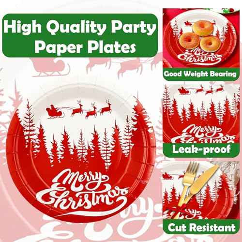 NUMONE Merry Christmas Plates, 50pcs-7inch Tree Holiday Paper Plates Party Supplies Disposable Dinnerware for Christmas Holiday Celebration