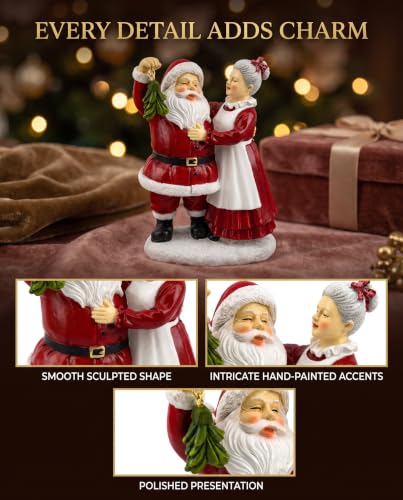 iStatue White 5.5'' Santa & Mrs. Claus Mistletoe Figurine Christmas Decor