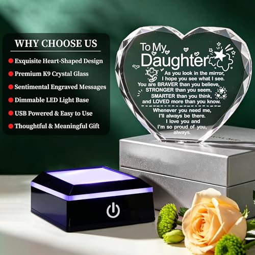 Crystal Heart Plaques for Daughter with Light Base - Keepsake Gift
